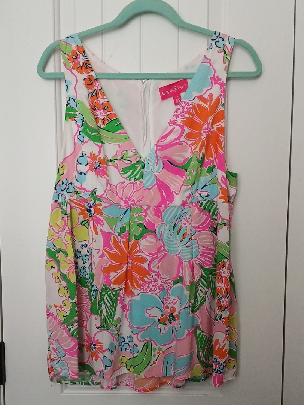 Lilly Pulitzer Bright Floral V-Neck Tank in Pink, Aqua & Orange